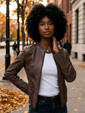 Maurices Brown Leather Moto Jacket for Women